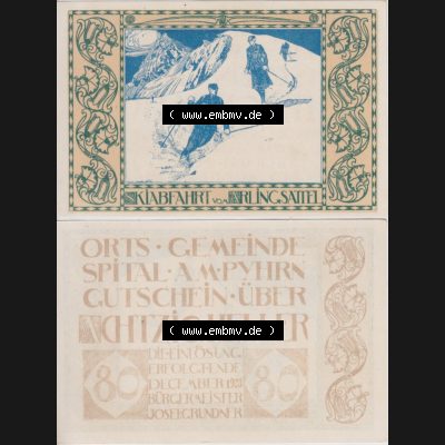 Notgeldscheine Oberösterreich Spital am Pyhrn 1920, 80 Heller (3). Notgeld Oberösterreich Spital am Pyhrn, Notgeldscheine aus Oberösterreich im online Katalog... Sammlung