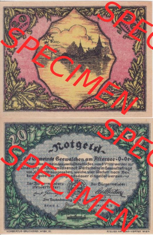 Notgeldscheine Oberösterreich Seewalchen 1920, 20 Serie I. Auflage II. (3). Notgeld Oberösterreich Seewalchen, Notgeldscheine aus Oberösterreich... Sammlung