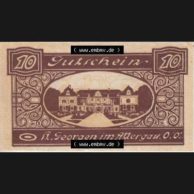 Notgeldscheine Oberösterreich St. Georgen 1920, 10 Heller I. (2). Notgeld Oberösterreich St. Georgen, Notgeldscheine aus Oberösterreich... Sammlung