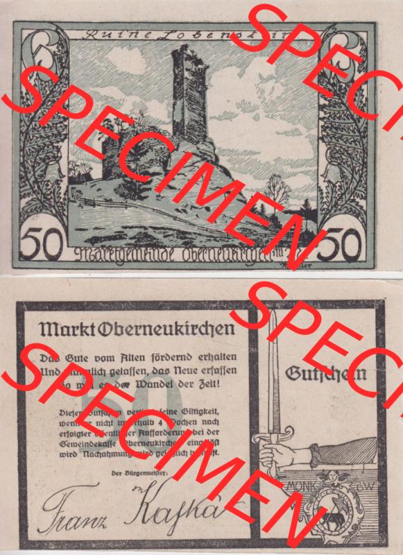 Notgeldscheine Oberösterreich Oberneukirchen 50 Heller (3). Notgeld Oberösterreich Oberneukirchen, Notgeldscheine aus Oberösterreich im online Katalog für private... Sammlung