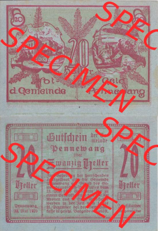 Notgeldscheine Oberösterreich Pennewang 1920, 20 Heller (3). Notgeld Oberösterreich Pennewang, Notgeldscheine aus Oberösterreich im online Katalog für private... Sammlung