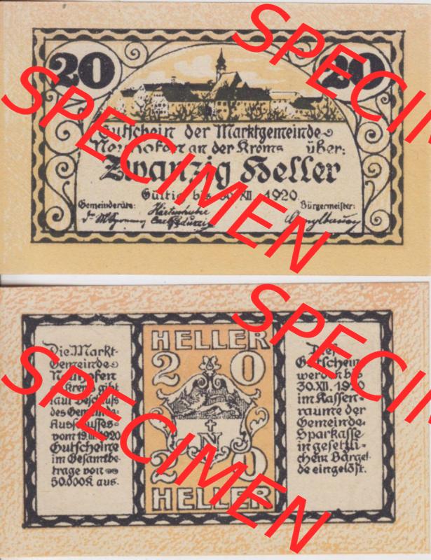 Notgeldscheine Oberösterreich Neuhofen an der Krems 1920, 20 Heller (3). Notgeld Oberösterreich Neuhofen an der Krems, Notgeldscheine aus Oberösterreich im online... Sammlung