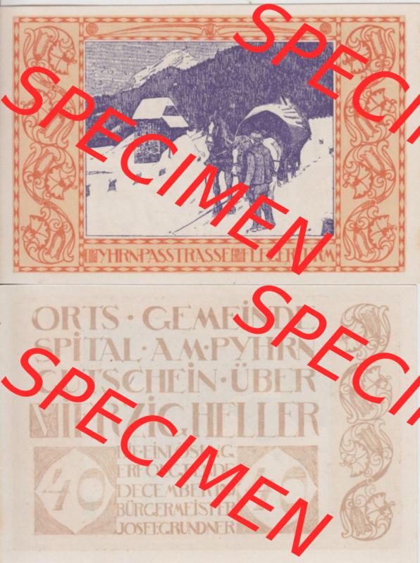 Notgeldscheine Oberösterreich Spital am Pyhrn 1920, 40 Heller (3). Notgeld Oberösterreich Spital am Pyhrn, Notgeldscheine aus Oberösterreich im online Katalog... Sammlung