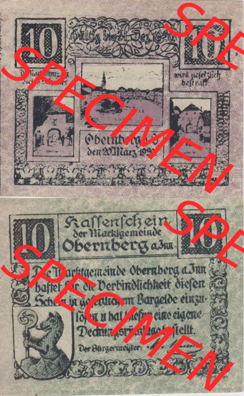 Notgeldscheine Oberösterreich Obernberg am Inn 1920, 10 Heller (3). Notgeld Oberösterreich Obernberg, Notgeldscheine aus Oberösterreich im online Katalog für... Sammlung
