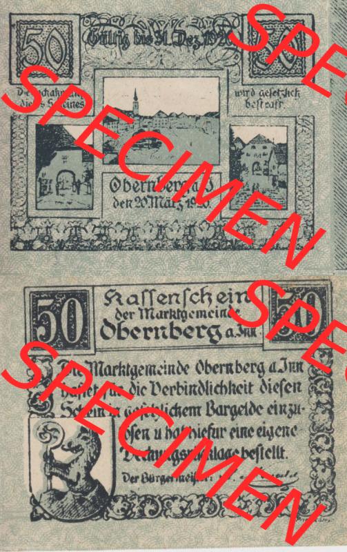 Notgeldscheine Oberösterreich Obernberg am Inn 1920, 50 Heller (3). Notgeld Oberösterreich Obernberg, Notgeldscheine aus Oberösterreich im online Katalog für... Sammlung