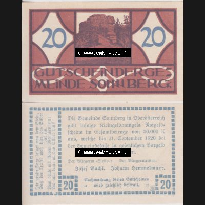 Notgeldscheine Oberösterreich Sonnberg 1920, 20 Heller (3). Notgeld Oberösterreich Sonnberg, Notgeldscheine aus Oberösterreich im online Katalog für private... Sammlung