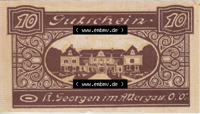 Notgeldscheine Oberösterreich St. Georgen 1920, 10 Heller I. (2). Notgeld Oberösterreich St. Georgen, Notgeldscheine aus Oberösterreich... Sammlung