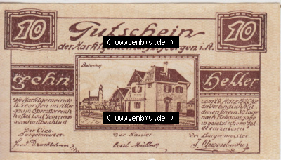 Notgeldscheine Oberösterreich St. Georgen 1920, 10 Heller I. (1). Notgeld Oberösterreich St. Georgen, Notgeldscheine aus Oberösterreich... Sammlung
