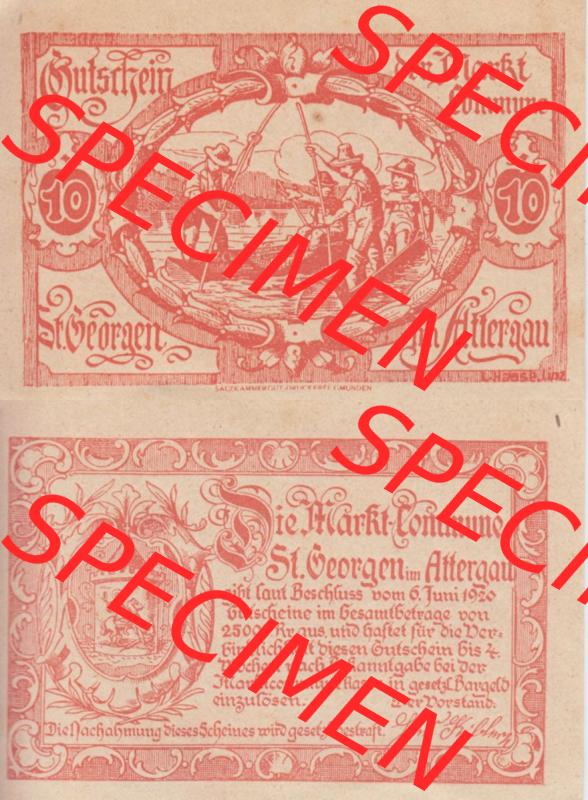 Notgeldscheine Oberösterreich St. Georgen 1920, 10 Heller II. (3). Notgeld Oberösterreich St. Georgen, Notgeldscheine aus Oberösterreich... Sammlung