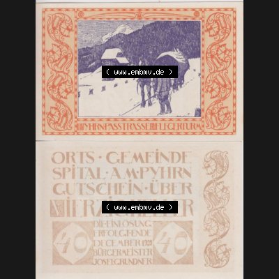 Notgeldscheine Oberösterreich Spital am Pyhrn 1920, 40 Heller (3). Notgeld Oberösterreich Spital am Pyhrn, Notgeldscheine aus Oberösterreich im online Katalog... Sammlung