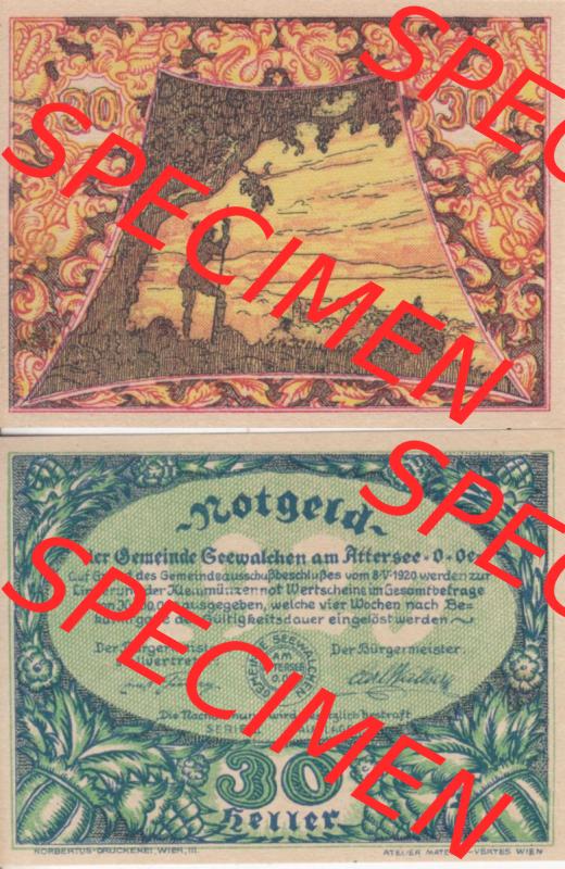 Notgeldscheine Oberösterreich Seewalchen 1920, 30 Serie II. Auflage I. (3). Notgeld Oberösterreich Seewalchen, Notgeldscheine aus Oberösterreich... Sammlung