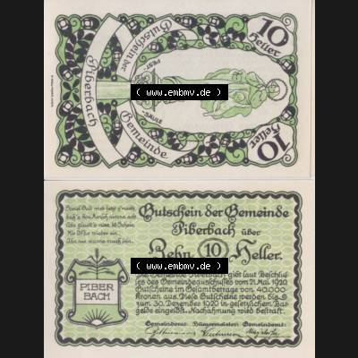 Notgeldscheine Oberösterreich Piberbach 1920, 10 Heller (3). Notgeld Oberösterreich Piberbach, Notgeldscheine aus Oberösterreich im online Katalog für private... Sammlung