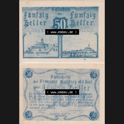 Notgeldscheine Oberösterreich Wartberg ob der Aist 1920-1920, 50 Heller blau (3). Notgeld Oberösterreich Gutschein der Gemeinde Wartberg ob der Aist, Notgeldscheine... Sammlung
