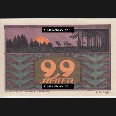 Notgeldscheine Oberösterreich St. Johann am Walde 1921, 99 Heller (1). Notgeld Oberösterreich St. Johann am Walde, Notgeldscheine aus Oberösterreich... Sammlung
