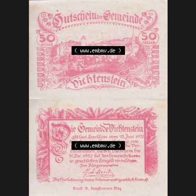 Notgeldscheine Oberösterreich Vichtenstein 1920, 50 Heller Rot (3). Notgeld Oberösterreich Vichtenstein, Notgeldscheine aus Oberösterreich im online Katalog... Sammlung