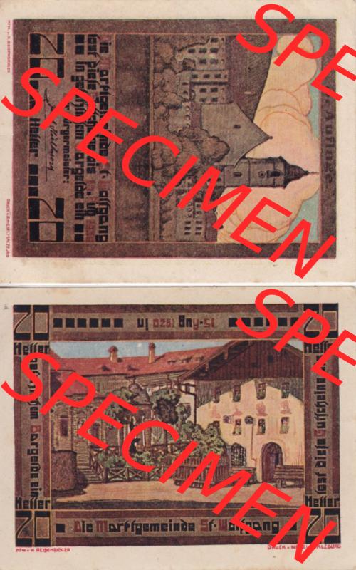 Notgeldscheine Oberösterreich St. Wolfgang im Salzkammergut 1920, 20 Heller (3). Notgeld Oberösterreich St. Wolfgang im Salzkammergut, Notgeldscheine... Sammlung