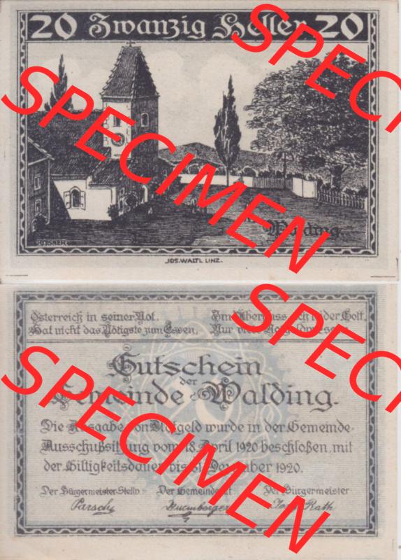 Notgeldscheine Oberösterreich Walding 1920, 20 Heller (3). Notgeld Oberösterreich Gemeinde Walding, Notgeldscheine aus Oberösterreich im online Katalog für... Sammlung
