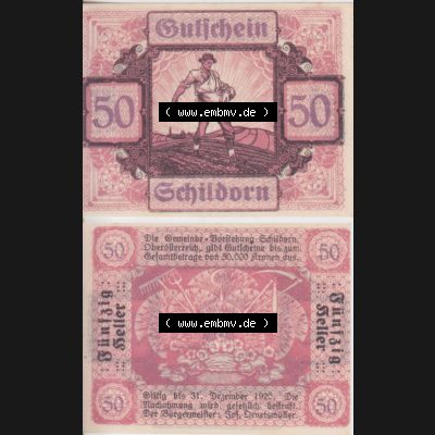 Notgeldscheine Oberösterreich Schildorn 1920, 50 Heller (3). Notgeld Oberösterreich Schildorn, Notgeldscheine aus Oberösterreich im online Katalog für private... Sammlung