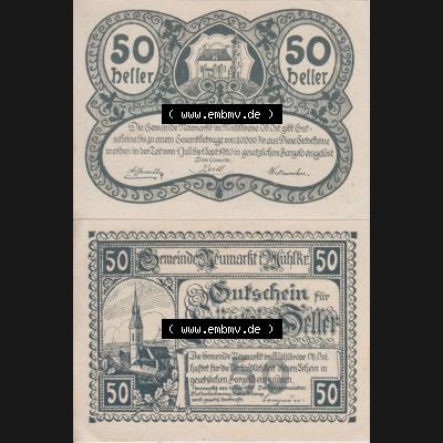Notgeldscheine Oberösterreich Neumarkt im Mühlkreis 1920, 50 Heller (3). Notgeld Oberösterreich Neumarkt im Mühlkreis, Notgeldscheine aus Oberösterreich... Sammlung