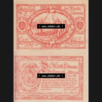 Notgeldscheine Oberösterreich St. Georgen 1920, 10 Heller II. (3). Notgeld Oberösterreich St. Georgen, Notgeldscheine aus Oberösterreich... Sammlung