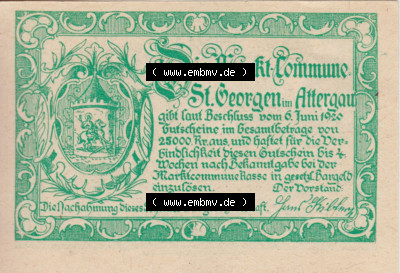 Notgeldscheine Oberösterreich St. Georgen 1920, 20 Heller II. (2). Notgeld Oberösterreich St. Georgen, Notgeldscheine aus Oberösterreich... Sammlung