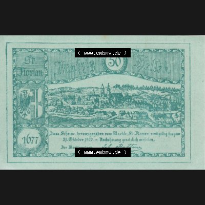 Notgeldscheine Oberösterreich St. Florian 1920, 3. Auflage 50 Heller (2). Notgeld Oberösterreich St. Florian, Notgeldscheine aus Oberösterreich... Sammlung