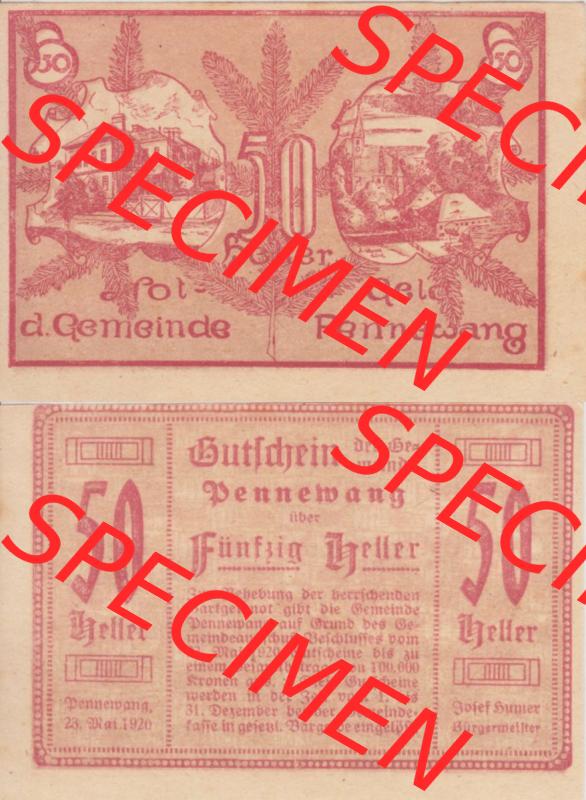 Notgeldscheine Oberösterreich Pennewang 1920, 50 Heller (3). Notgeld Oberösterreich Pennewang, Notgeldscheine aus Oberösterreich im online Katalog für private... Sammlung