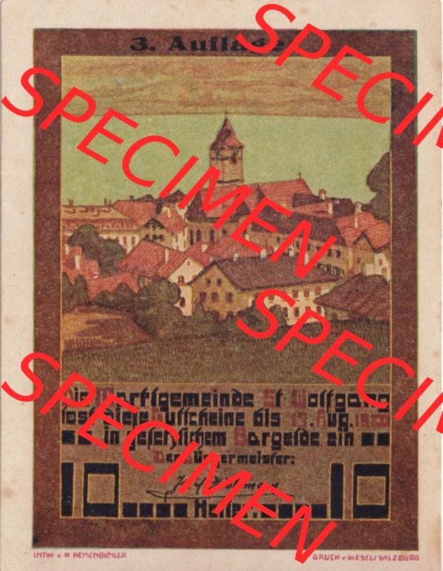Notgeldscheine Oberösterreich St. Wolfgang im Salzkammergut 1920, 10 Heller (1). Notgeld Oberösterreich St. Wolfgang im Salzkammergut, Notgeldscheine... Sammlung