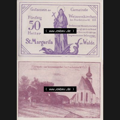 Notgeldscheine Oberösterreich Weißenkirchen im Attergau, Gemeinde 1920, 50 Heller (3). Notgeld Oberösterreich der Gemeinde Weißenkirchen im Attergau,... Sammlung