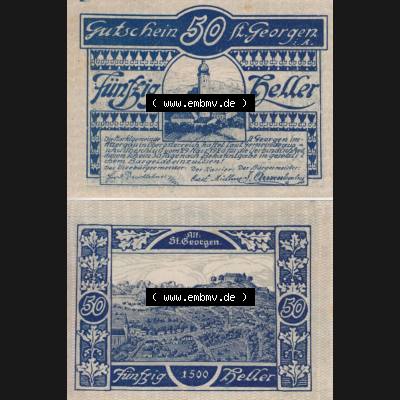 Notgeldscheine Oberösterreich St. Georgen 1920, 50 Heller I. (3). Notgeld Oberösterreich St. Georgen, Notgeldscheine aus Oberösterreich... Sammlung