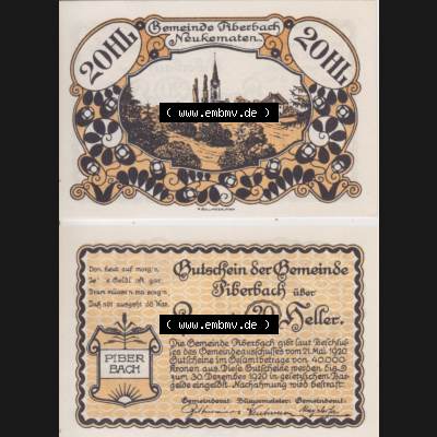 Notgeldscheine Oberösterreich Piberbach 1920, 20 Heller (3). Notgeld Oberösterreich Piberbach, Notgeldscheine aus Oberösterreich im online Katalog für private... Sammlung