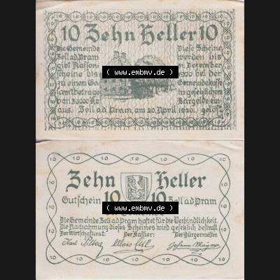 Notgeldscheine Oberösterreich Zell an der Pram, Gemeinde 1920, 10 Heller (3). Notgeld Oberösterreich Gemeinde Zell an der Pram, Notgeldscheine aus Oberösterreich... Sammlung