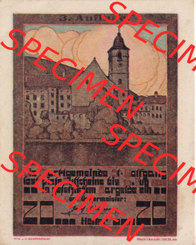 Notgeldscheine Oberösterreich St. Wolfgang im Salzkammergut 1920, 20 Heller (1). Notgeld Oberösterreich St. Wolfgang im Salzkammergut, Notgeldscheine... Sammlung