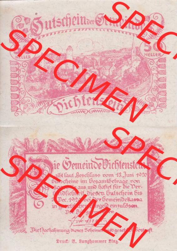Notgeldscheine Oberösterreich Vichtenstein 1920, 50 Heller Rot (3). Notgeld Oberösterreich Vichtenstein, Notgeldscheine aus Oberösterreich im online Katalog... Sammlung
