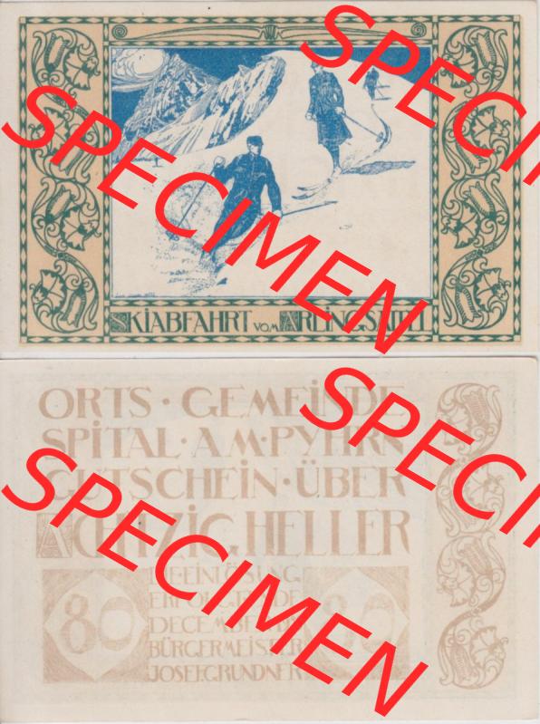 Notgeldscheine Oberösterreich Spital am Pyhrn 1920, 80 Heller (3). Notgeld Oberösterreich Spital am Pyhrn, Notgeldscheine aus Oberösterreich im online Katalog... Sammlung