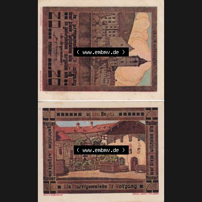 Notgeldscheine Oberösterreich St. Wolfgang im Salzkammergut 1920, 20 Heller (3). Notgeld Oberösterreich St. Wolfgang im Salzkammergut, Notgeldscheine... Sammlung