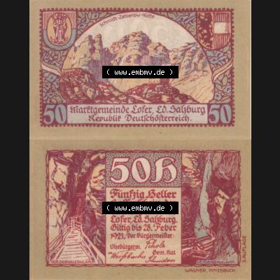 Notgeldscheine Salzburg Lofer, Kassenschein 1921 III, 50 Heller 3. Auflage (3). Notgeld Salzburg Marktgemeinde Lofer, Kassenscheine, Notgeldscheine aus Salzburg... Sammlung