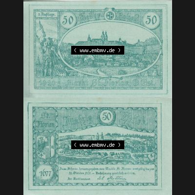 Notgeldscheine Oberösterreich St. Florian 1920, 3. Auflage 50 Heller (3). Notgeld Oberösterreich St. Florian, Notgeldscheine aus Oberösterreich... Sammlung