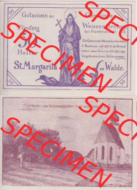 Notgeldscheine Oberösterreich Weißenkirchen im Attergau, Gemeinde 1920, 50 Heller (3). Notgeld Oberösterreich der Gemeinde Weißenkirchen im Attergau,... Sammlung