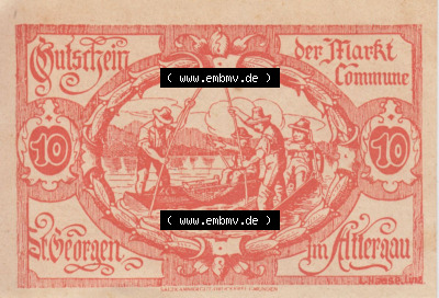 Notgeldscheine Oberösterreich St. Georgen 1920, 10 Heller II. (1). Notgeld Oberösterreich St. Georgen, Notgeldscheine aus Oberösterreich... Sammlung