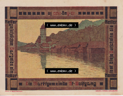 Notgeldscheine Oberösterreich St. Wolfgang im Salzkammergut 1920, 10 Heller (2). Notgeld Oberösterreich St. Wolfgang im Salzkammergut,... Sammlung