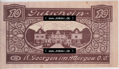 Notgeldscheine Oberösterreich St. Georgen 1920, 10 Heller III. (2). Notgeld Oberösterreich St. Georgen, Notgeldscheine aus Oberösterreich... Sammlung