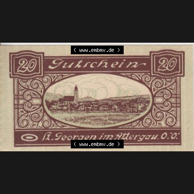 Notgeldscheine Oberösterreich St. Georgen 1920, 20 Heller III. (2). Notgeld Oberösterreich St. Georgen, Notgeldscheine aus Oberösterreich... Sammlung