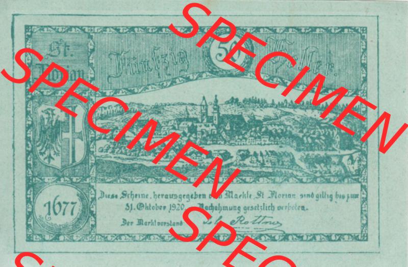 Notgeldscheine Oberösterreich St. Florian 1920, 3. Auflage 50 Heller (2). Notgeld Oberösterreich St. Florian, Notgeldscheine aus Oberösterreich... Sammlung