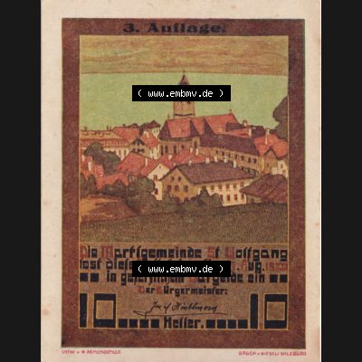 Notgeldscheine Oberösterreich St. Wolfgang im Salzkammergut 1920, 10 Heller (1). Notgeld Oberösterreich St. Wolfgang im Salzkammergut, Notgeldscheine... Sammlung