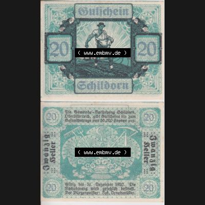 Notgeldscheine Oberösterreich Schildorn 1920, 20 Heller (3). Notgeld Oberösterreich Schildorn, Notgeldscheine aus Oberösterreich im online Katalog für private... Sammlung