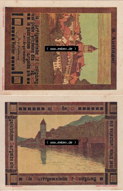 Notgeldscheine Oberösterreich St. Wolfgang im Salzkammergut 1920, 10 Heller (3). Notgeld Oberösterreich St. Wolfgang im Salzkammergut,... Sammlung