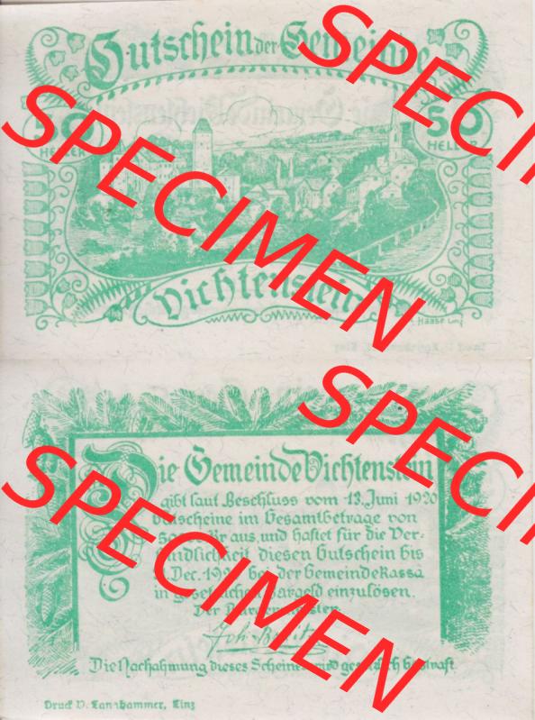 Notgeldscheine Oberösterreich Vichtenstein 1920, 50 Heller Grün (3). Notgeld Oberösterreich Vichtenstein, Notgeldscheine aus Oberösterreich im online Katalog... Sammlung