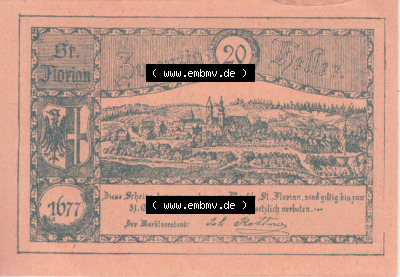 Notgeldscheine Oberösterreich St. Florian 1920, 3. Auflage 20 Heller (2). Notgeld Oberösterreich St. Florian, Notgeldscheine... Sammlung