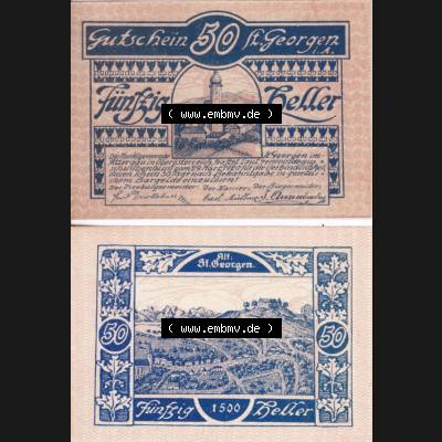 Notgeldscheine Oberösterreich St. Georgen 1920, 50 Heller III. (3). Notgeld Oberösterreich St. Georgen, Notgeldscheine aus Oberösterreich... Sammlung